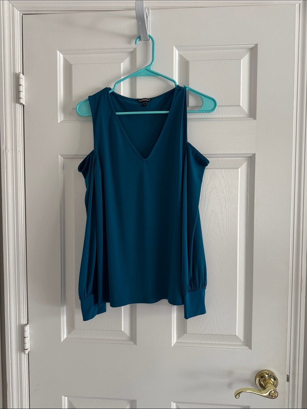 Express Teal Cold-Shoulder V-Neck Blouse